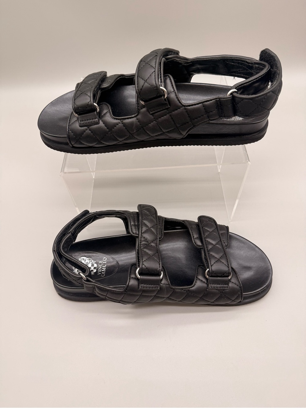 Women’s Size 11 Vince Camuto Kestern Black Quilted Double Strap Flat Dad Sandals